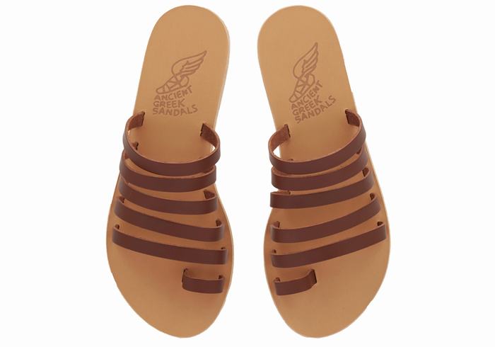 Women Ancient Greek Sandals Niki Leather Toe-Post Sandals Coffee | SCA4515OL