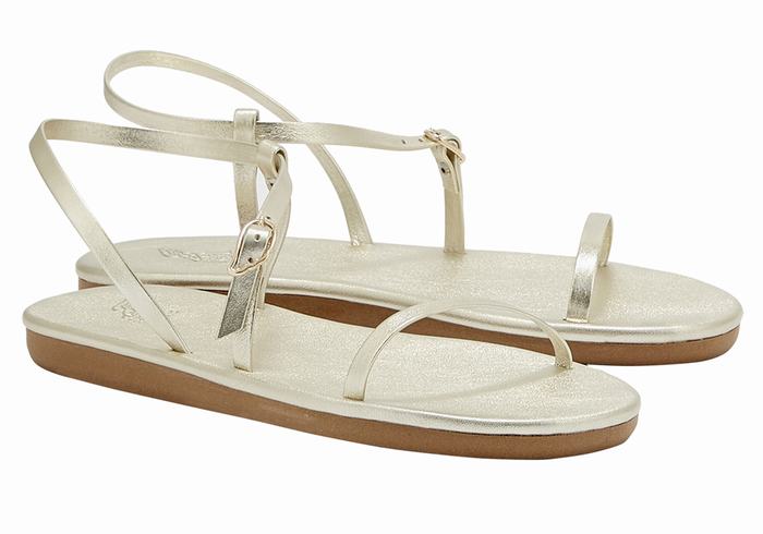 Women Ancient Greek Sandals Niove Back-Strap Sandals Gold White | QQZ5163TY