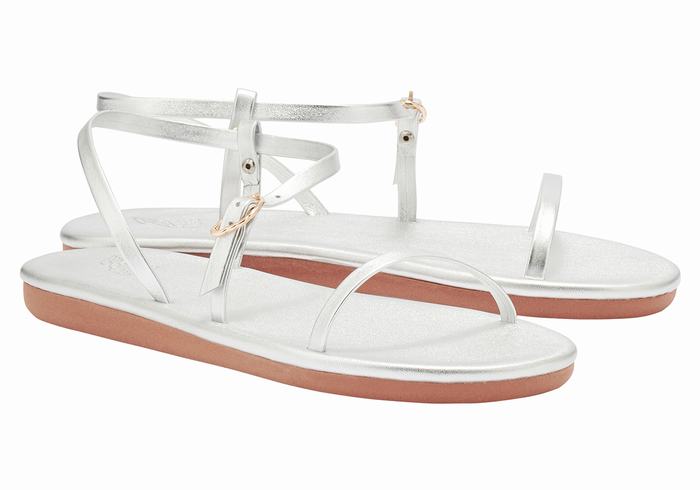 Women Ancient Greek Sandals Niove Back-Strap Sandals Silver | DBO6656JT