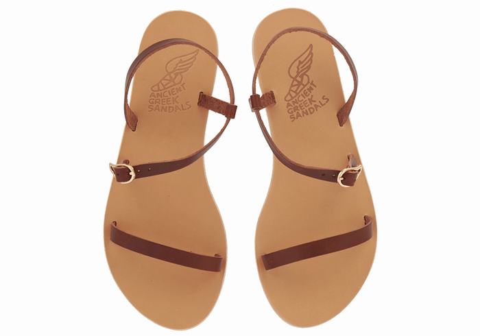 Women Ancient Greek Sandals Niove Leather Back-Strap Sandals Coffee | IOR2528RE