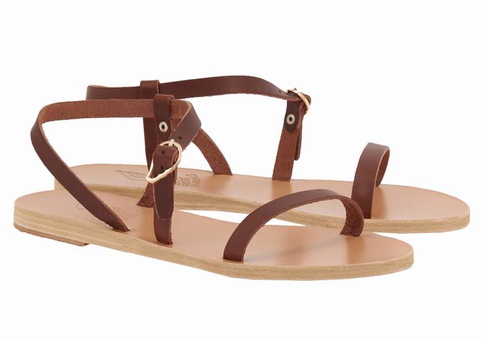 Women Ancient Greek Sandals Niove Leather Back-Strap Sandals Coffee | IOR2528RE