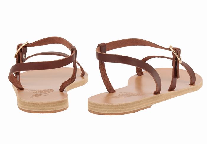 Women Ancient Greek Sandals Niove Leather Back-Strap Sandals Coffee | IOR2528RE