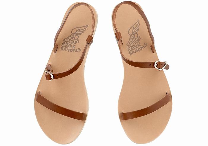 Women Ancient Greek Sandals Niove Leather Back-Strap Sandals Dark Brown | UWF10059GL