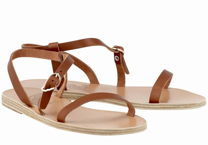 Women Ancient Greek Sandals Niove Leather Back-Strap Sandals Dark Brown | UWF10059GL