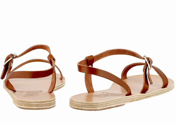 Women Ancient Greek Sandals Niove Leather Back-Strap Sandals Dark Brown | UWF10059GL