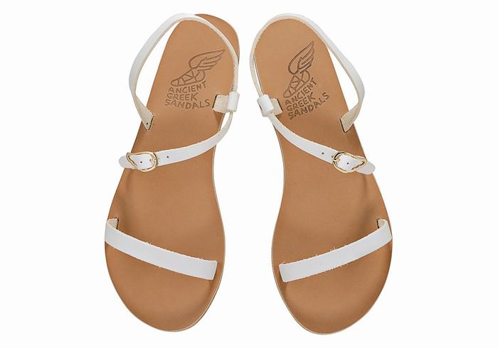 Women Ancient Greek Sandals Niove Leather Back-Strap Sandals White | UVG452AG