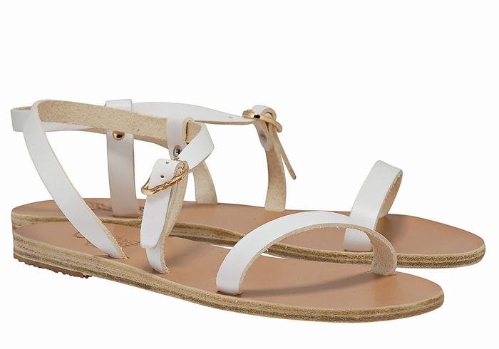 Women Ancient Greek Sandals Niove Leather Back-Strap Sandals White | UVG452AG