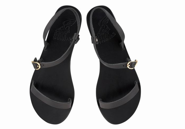 Women Ancient Greek Sandals Niove Leather Back-Strap Sandals Black | WLU8578NF