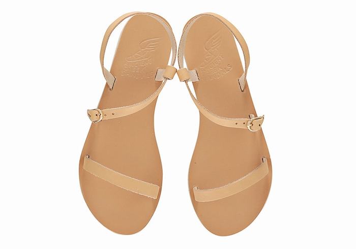 Women Ancient Greek Sandals Niove Leather Back-Strap Sandals Beige | XMU5067UR