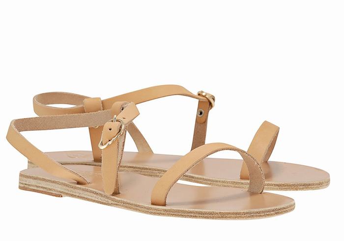 Women Ancient Greek Sandals Niove Leather Back-Strap Sandals Beige | XMU5067UR