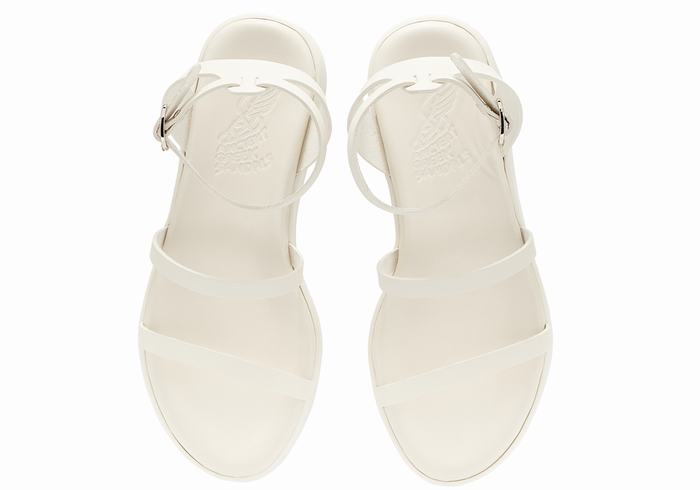 Women Ancient Greek Sandals Nissida Leather Platform Sandals White | NRB9016BK