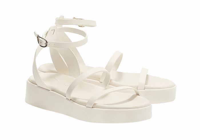 Women Ancient Greek Sandals Nissida Leather Platform Sandals White | NRB9016BK