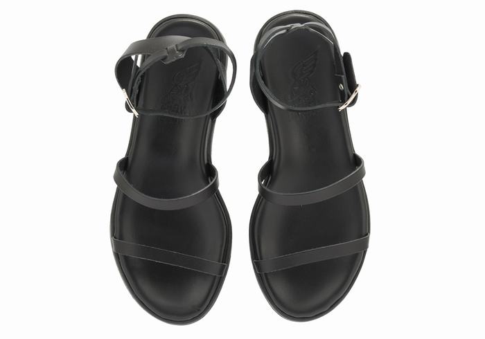 Women Ancient Greek Sandals Nissida Leather Platform Sandals Black | VCF9992AY