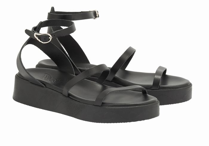 Women Ancient Greek Sandals Nissida Leather Platform Sandals Black | VCF9992AY