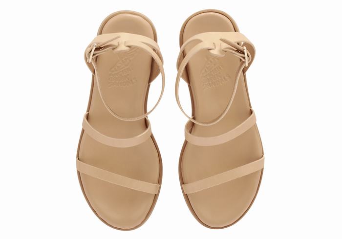 Women Ancient Greek Sandals Nissida Leather Platform Sandals Beige | YAK9813ZU