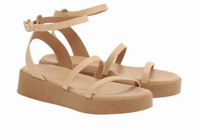 Women Ancient Greek Sandals Nissida Leather Platform Sandals Beige | YAK9813ZU