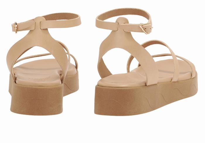 Women Ancient Greek Sandals Nissida Leather Platform Sandals Beige | YAK9813ZU