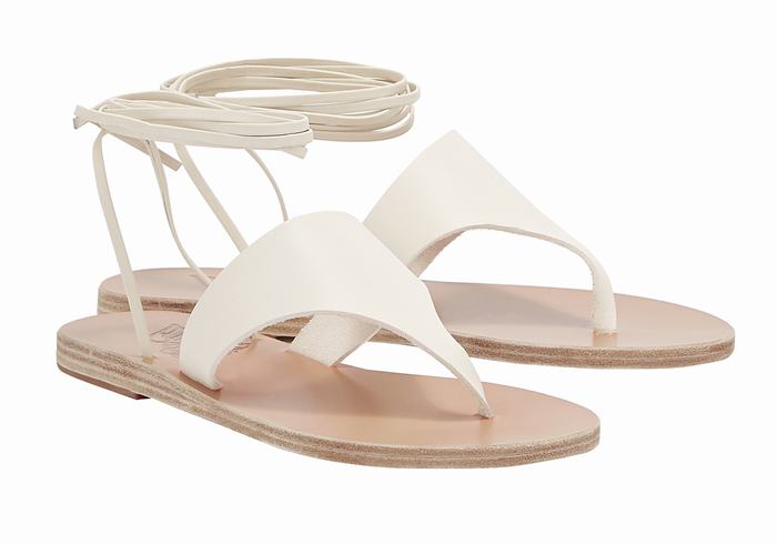 Women Ancient Greek Sandals Nychta Leather Gladiator Sandals White | KCI1380YB