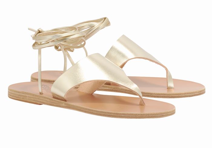 Women Ancient Greek Sandals Nychta Leather Gladiator Sandals Gold White | RVX8049EZ