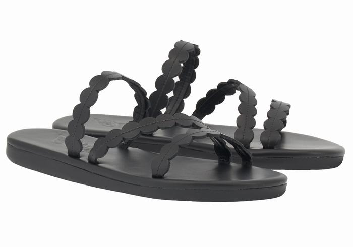 Women Ancient Greek Sandals Oceanis Slide Sandals Black | PFX8961SW