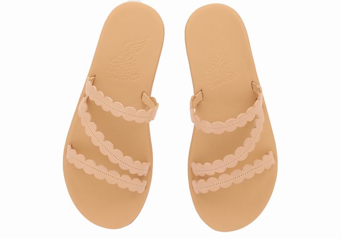 Women Ancient Greek Sandals Oceanis Slide Sandals Beige | CQA7663KG