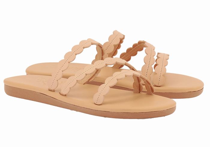 Women Ancient Greek Sandals Oceanis Slide Sandals Beige | CQA7663KG