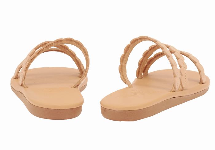 Women Ancient Greek Sandals Oceanis Slide Sandals Beige | CQA7663KG