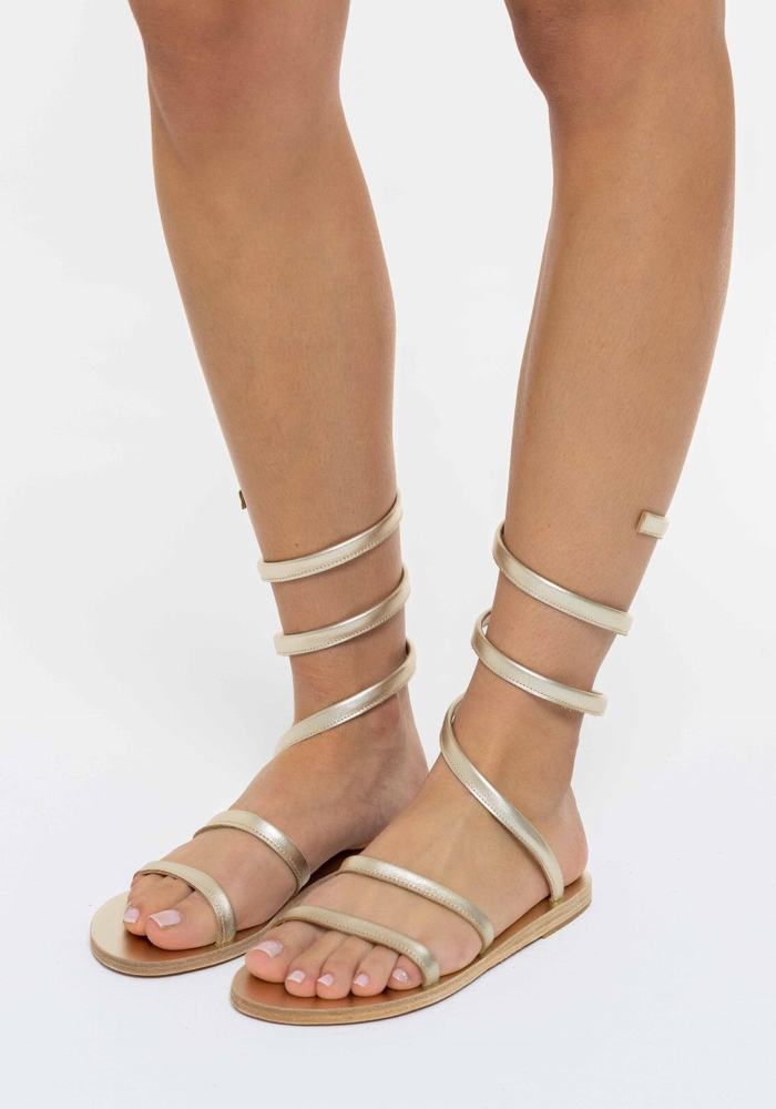 Women Ancient Greek Sandals Ofis Leather Gladiator Sandals Gold White | QXY143VP