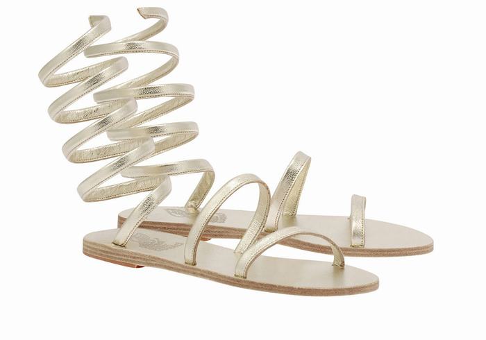 Women Ancient Greek Sandals Ofis Leather Gladiator Sandals Gold White | QXY143VP