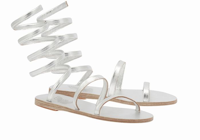 Women Ancient Greek Sandals Ofis Leather Gladiator Sandals Silver | VXT4673TC