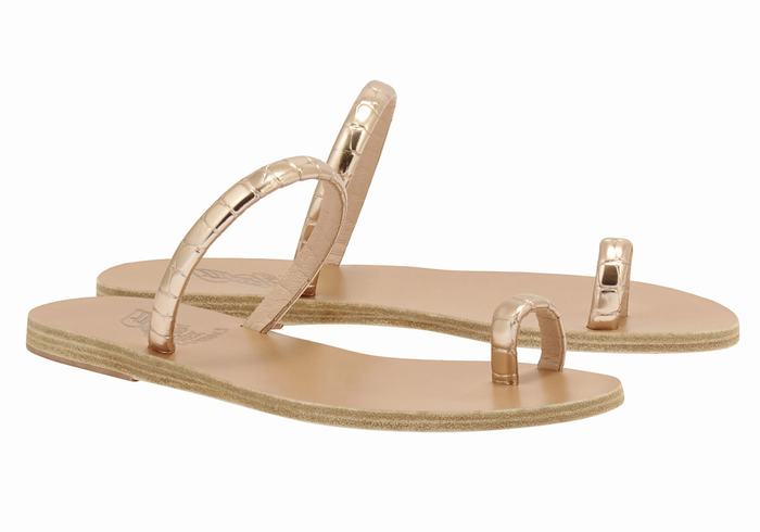 Women Ancient Greek Sandals Ophion Toe-Post Sandals Rose Gold | QGW8777AQ