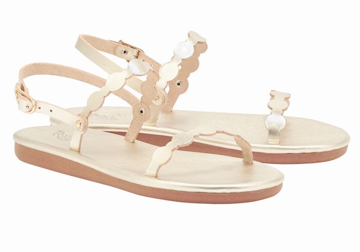 Women Ancient Greek Sandals Orion Back-Strap Sandals Gold White | WSP2133GY