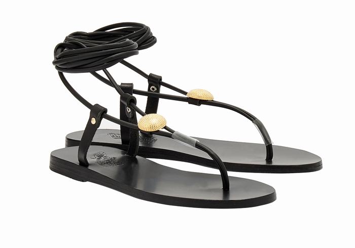 Women Ancient Greek Sandals Persephone Gladiator Sandals Black | PYI7998TJ