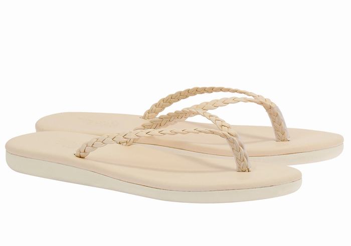 Women Ancient Greek Sandals Plage Flip Flop Braided Sandals White | EAF6452AQ