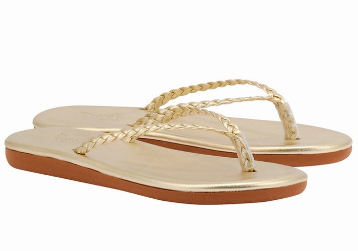 Women Ancient Greek Sandals Plage Flip Flop Braided Sandals Gold White | RLC1778WO