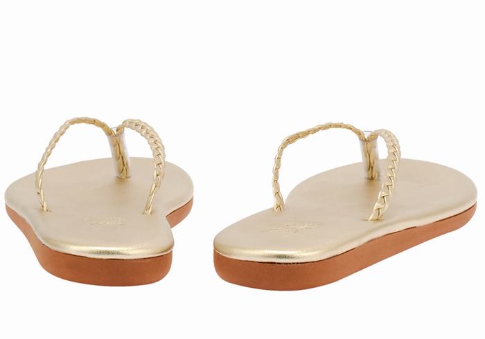 Women Ancient Greek Sandals Plage Flip Flop Braided Sandals Gold White | RLC1778WO