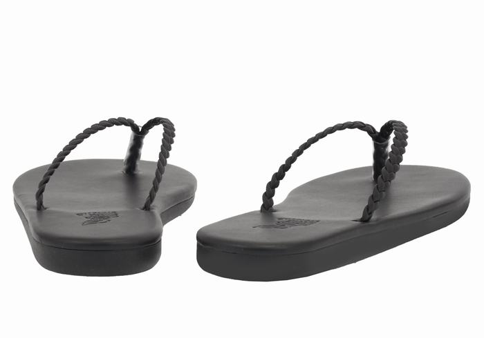 Women Ancient Greek Sandals Plage Flip Flop Braided Sandals Black | VGC6919ZB