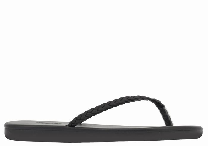 Women Ancient Greek Sandals Plage Flip Flop Braided Sandals Black | VGC6919ZB