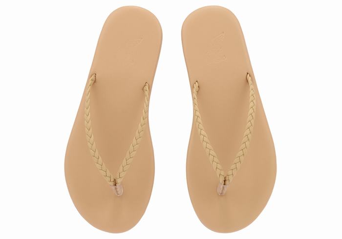 Women Ancient Greek Sandals Plage Flip Flop Braided Sandals Beige | TFI1712ZI