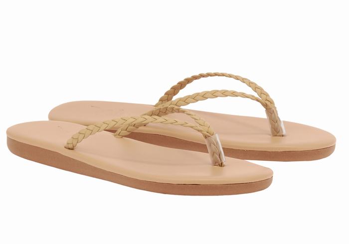 Women Ancient Greek Sandals Plage Flip Flop Braided Sandals Beige | TFI1712ZI