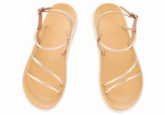 Women Ancient Greek Sandals Polis Back-Strap Sandals Gold White | TTL5239IZ