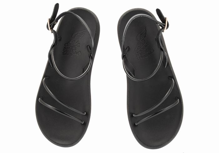 Women Ancient Greek Sandals Polis Back-Strap Sandals Black | IPD4578PZ