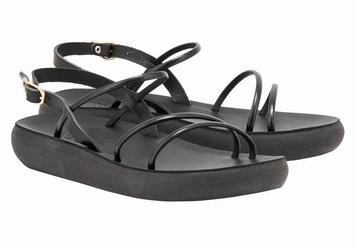 Women Ancient Greek Sandals Polis Back-Strap Sandals Black | IPD4578PZ