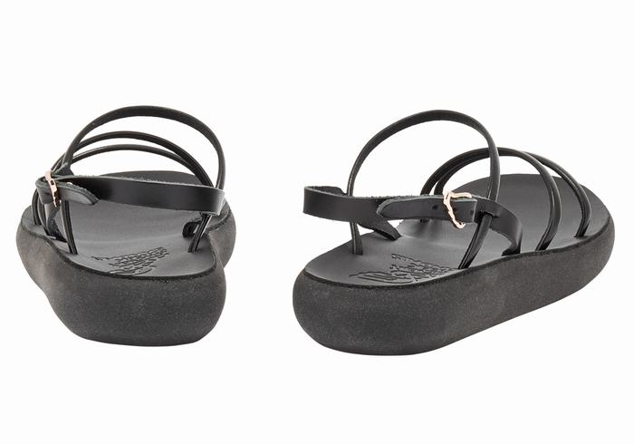 Women Ancient Greek Sandals Polis Back-Strap Sandals Black | IPD4578PZ