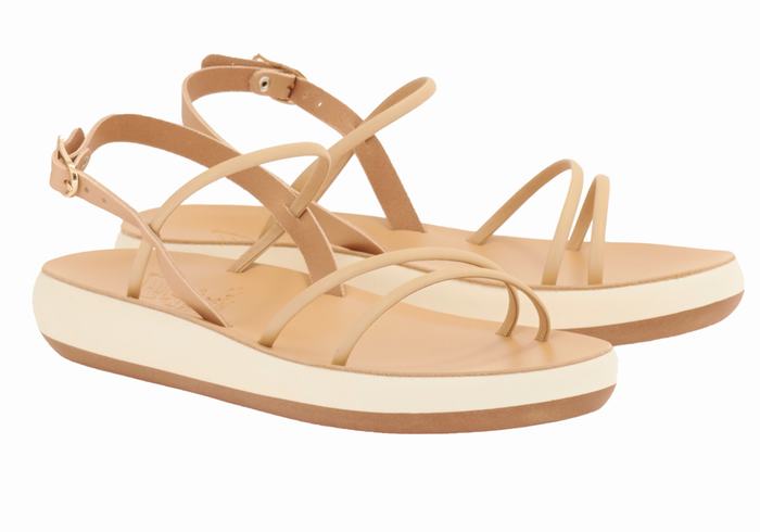 Women Ancient Greek Sandals Polis Back-Strap Sandals Beige | WSR3076MX