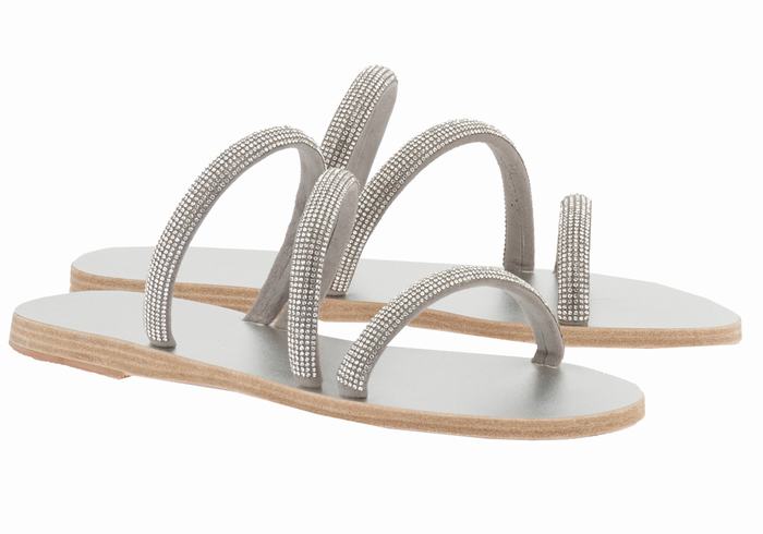 Women Ancient Greek Sandals Polytimi Diamante Slide Sandals Silver | XNB5944FS