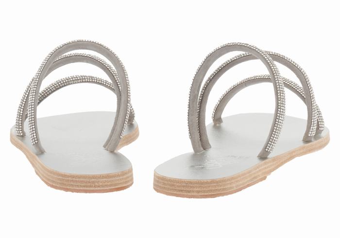 Women Ancient Greek Sandals Polytimi Diamante Slide Sandals Silver | XNB5944FS