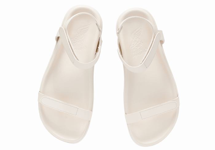 Women Ancient Greek Sandals Poros Back-Strap Sandals White | COB8472EK