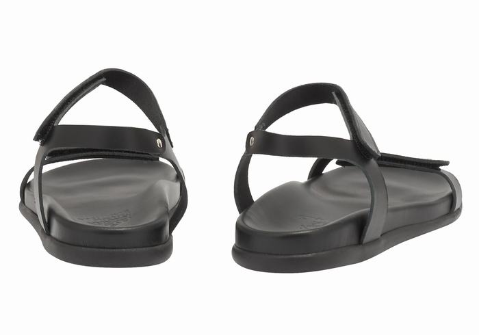 Women Ancient Greek Sandals Poros Back-Strap Sandals Black | JHO4982HY