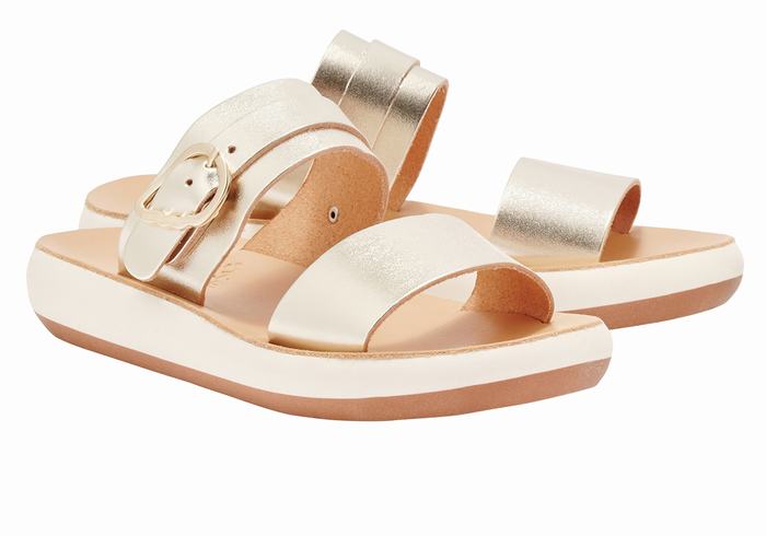 Women Ancient Greek Sandals Preveza Comfort Slide Sandals Gold White | VBZ9087NG